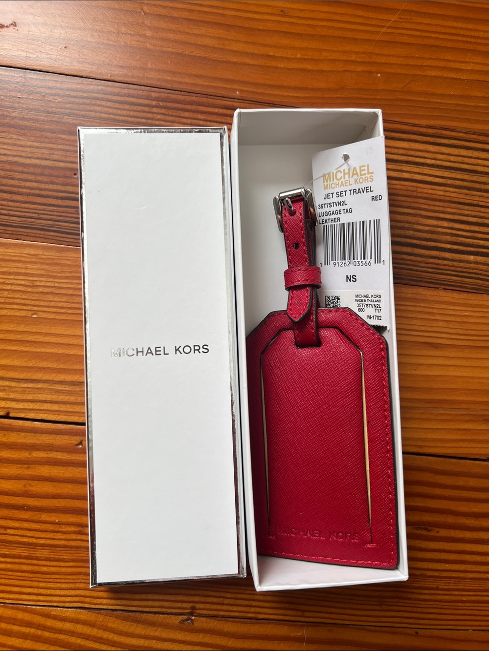 Michael Kors Red Leather Jet Set Travel Luggage Tag with Gold-Tone Trim